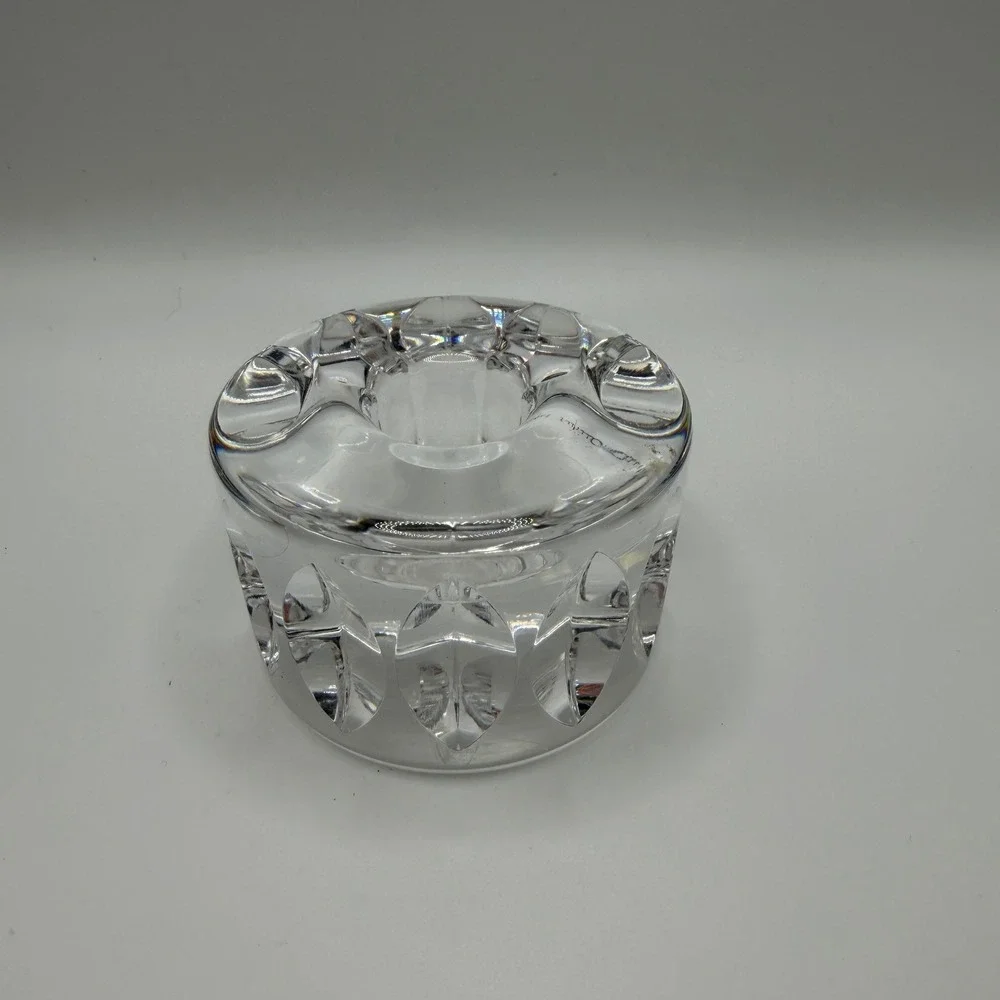 Orrefors Signed Crystal‎ Taper Candle Holder Clear Geometric Cut Swedish Glass